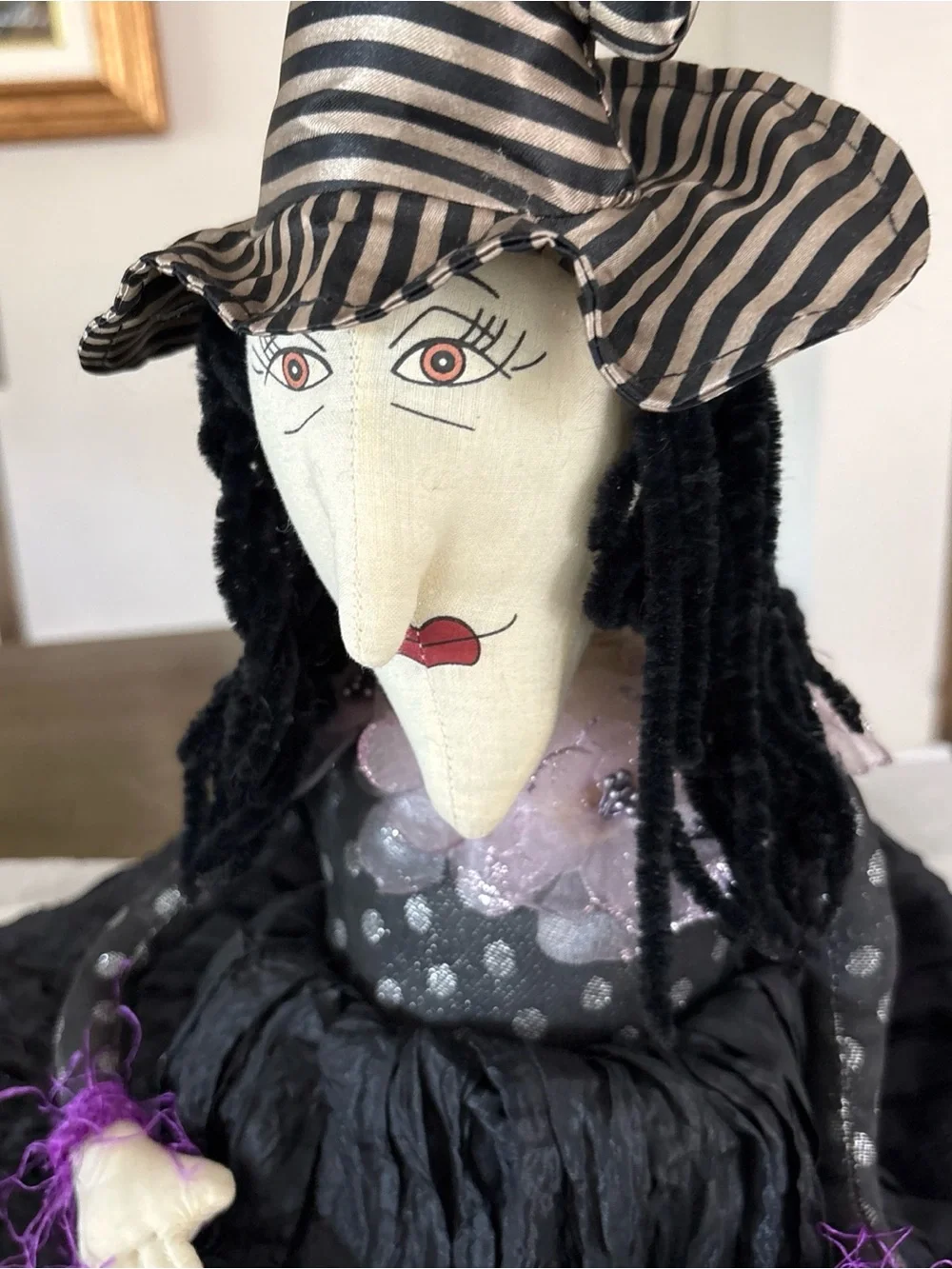 Large 22” WITCH Doll, Fabric, Halloween Decor, Sculpted Face